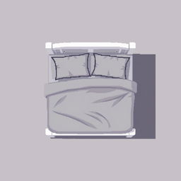 A top-down pixel art illustration of a cozy bed featuring a plastic white frame