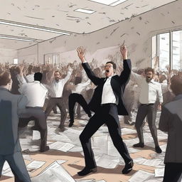 This is a high-quality digital art image depicting a riot in a government office