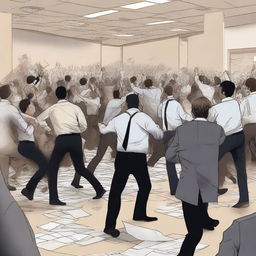 This is a high-quality digital art image depicting a riot in a government office