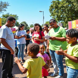A dynamic scene showcasing health volunteers making a significant impact in a community
