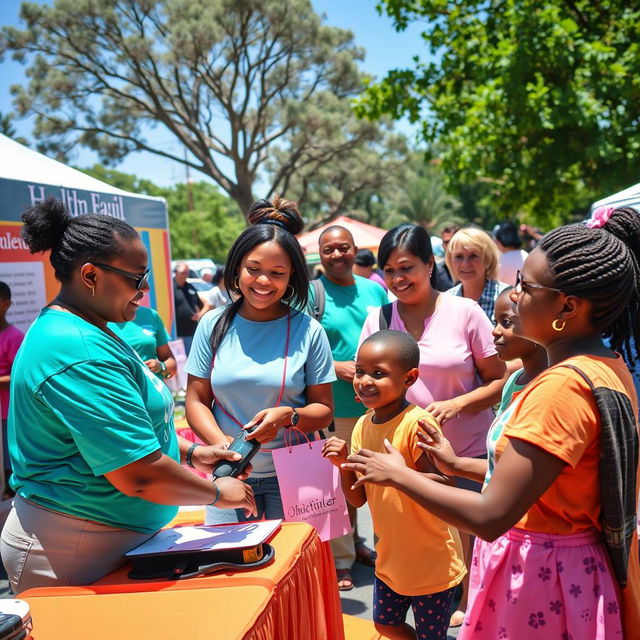 A dynamic scene showcasing health volunteers making a significant impact in a community