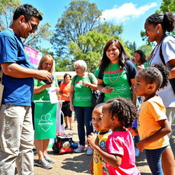 A dynamic scene showcasing health volunteers making a significant impact in a community