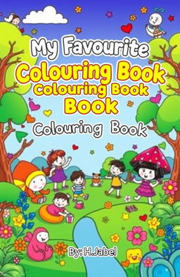 A vibrant and playful cover page for a children's colouring book with the title 'My Favourite Cartoon Colouring Book' prominently displayed at the top in bold, cheerful font