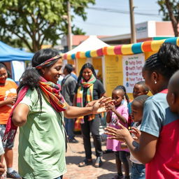 A vibrant scene depicting health volunteers making a significant impact in a community setting