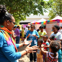 A vibrant scene depicting health volunteers making a significant impact in a community setting