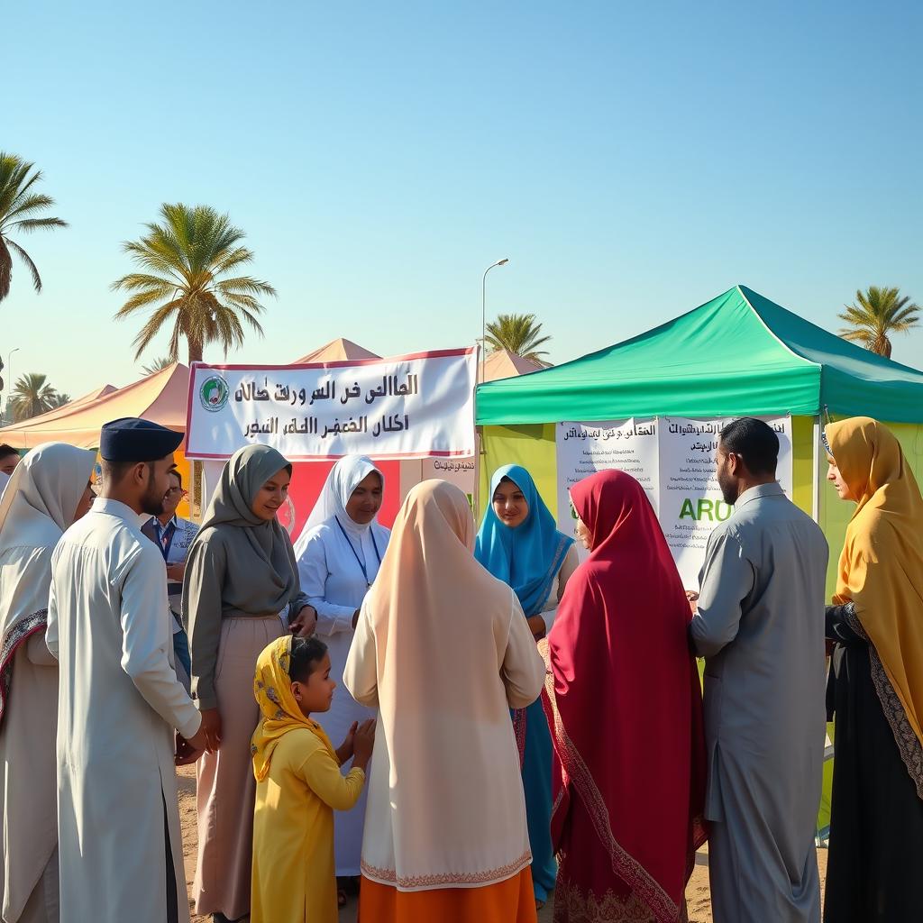 A heartwarming scene depicting health volunteers making a significant impact in a Muslim country