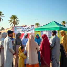 A heartwarming scene depicting health volunteers making a significant impact in a Muslim country