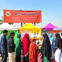 A heartwarming scene depicting health volunteers making a significant impact in a Muslim country