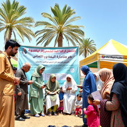 A heartwarming scene depicting health volunteers making a significant impact in a Muslim country
