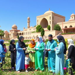 A vibrant scene set in Iran, showcasing health volunteers making a significant impact in a local community