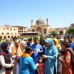 A vibrant scene set in Iran, showcasing health volunteers making a significant impact in a local community