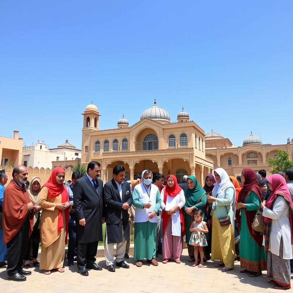 A vibrant scene set in Iran, showcasing health volunteers making a significant impact in a local community