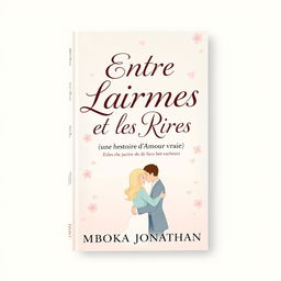 A captivating book cover design featuring the title 'Entre les Larmes et les Rires: Une Histoire d'Amour Vraie' prominently displayed in an elegant, artistic font