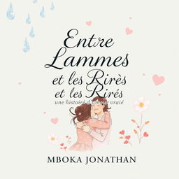 A captivating book cover design featuring the title 'Entre les Larmes et les Rires: Une Histoire d'Amour Vraie' prominently displayed in an elegant, artistic font