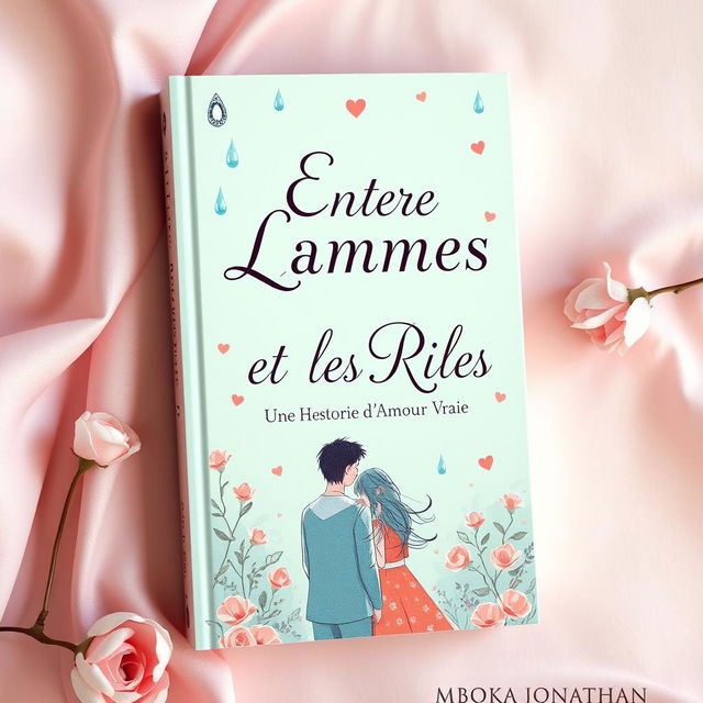 A captivating book cover design featuring the title 'Entre les Larmes et les Rires: Une Histoire d'Amour Vraie' prominently displayed in an elegant, artistic font