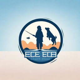 A high-quality, cinematic logo featuring a boy catching fish at the beach, accompanied by dogs, rendered in a realistic style