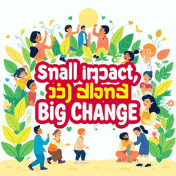A vibrant and eye-catching banner design featuring the slogan "تاثیر کوچک ، تغییر بزرگ" (Small Impact, Big Change) prominently displayed in bold, engaging typography