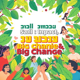 A vibrant and eye-catching banner design featuring the slogan "تاثیر کوچک ، تغییر بزرگ" (Small Impact, Big Change) prominently displayed in bold, engaging typography