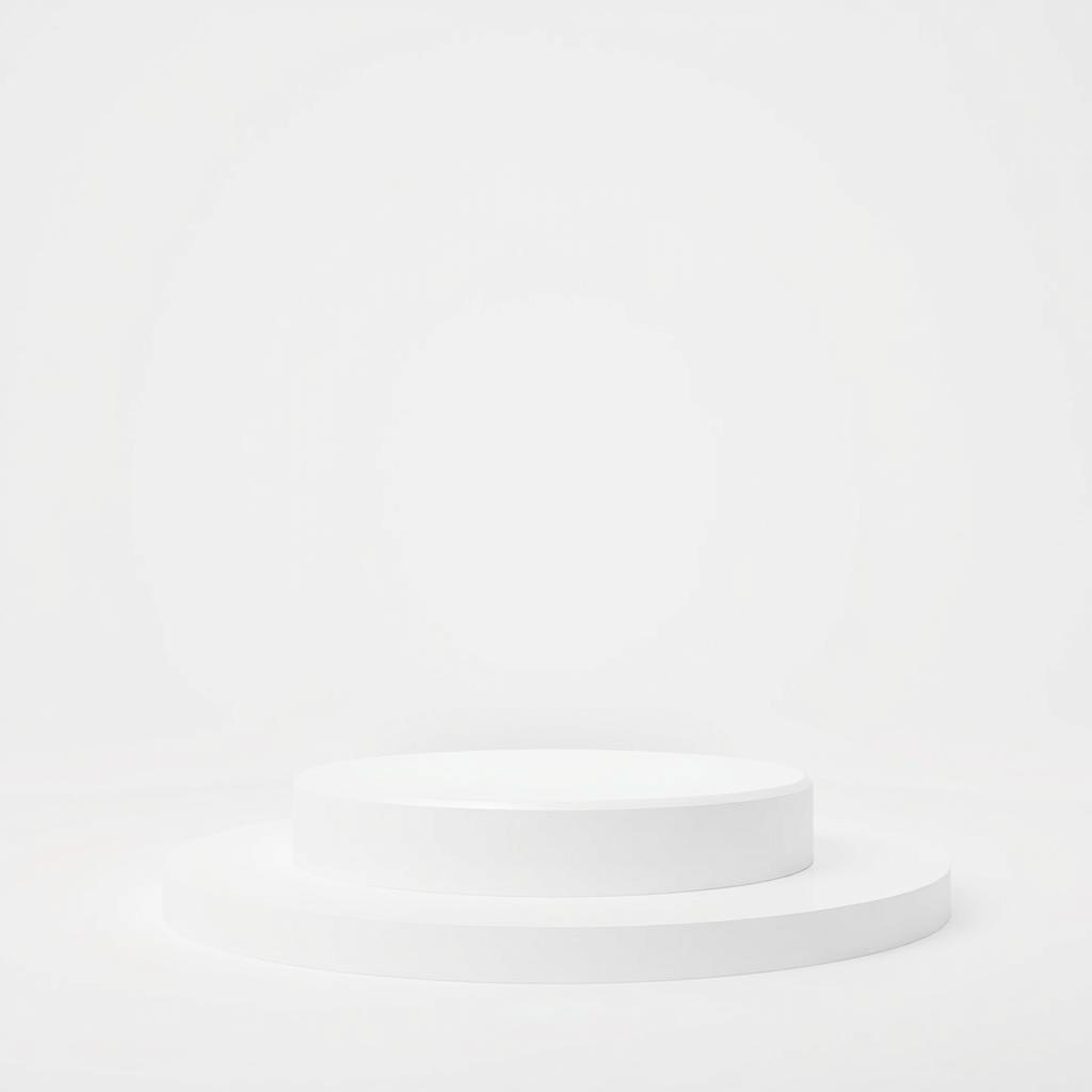 A very thin, minimalist white podium set against a completely white background