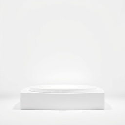 A very thin, minimalist white podium set against a completely white background