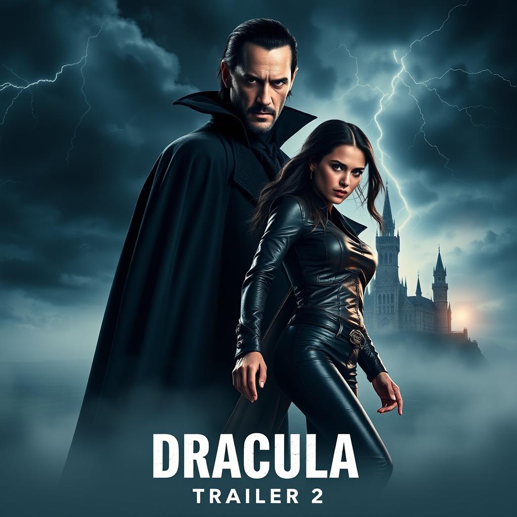 An eye-catching teaser poster for 'Dracula 2025 - Trailer 2', featuring Keanu Reeves as the ominous Count Dracula, clad in a dark, sumptuous Victorian cloak with subtle, intricate details