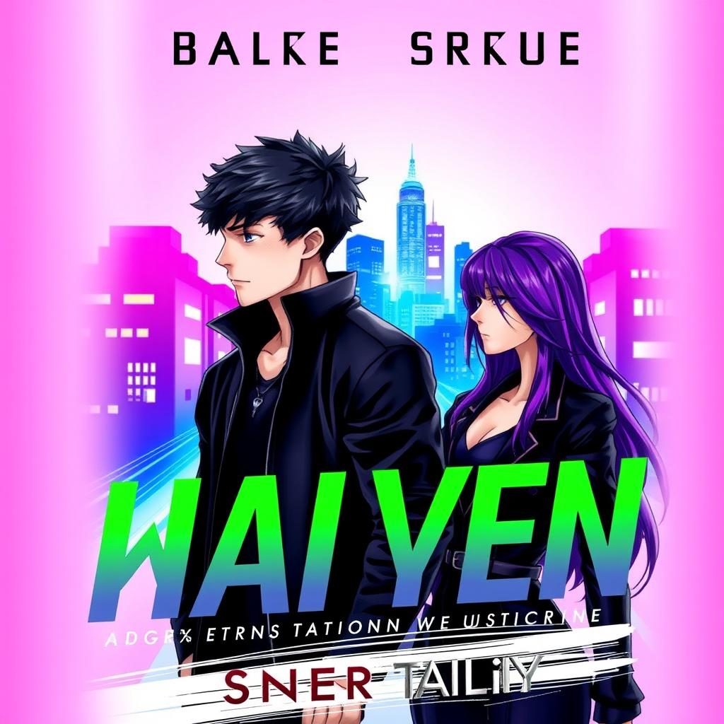 A visually striking eBook cover featuring two characters: a male with short, dark hair wearing a dark jacket, and a female with long, purple hair in a dark outfit