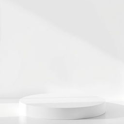 A very thin white podium that is elegantly designed, featuring a smooth shade that gently casts onto a completely white background, enhancing the podium's sleek form