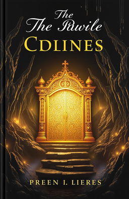 A captivating book cover featuring a magnificent golden gate set within a mystical cavern