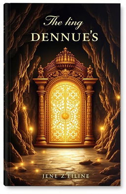 A captivating book cover featuring a magnificent golden gate set within a mystical cavern