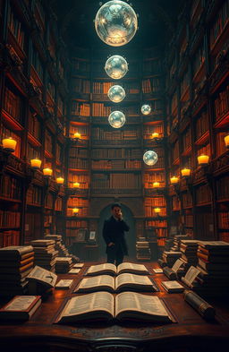A visually stunning representation of knowledge, depicted as an ethereal library filled with ancient books glowing softly