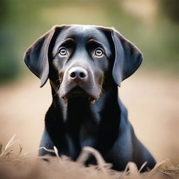 An enchanting, high-quality photograph depicts a young black Labrador in a realistic manner