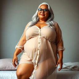 A captivating full-body portrait of a 60-year-old Indian plus-size woman with an aura of confidence and sensuality