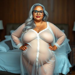 A captivating full-body portrait of a 60-year-old Indian plus-size woman with an aura of confidence and sensuality