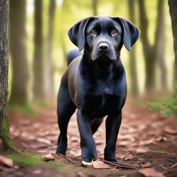 A captivating, high-resolution photograph portrays a young black Labrador in a realistic and cinematic style