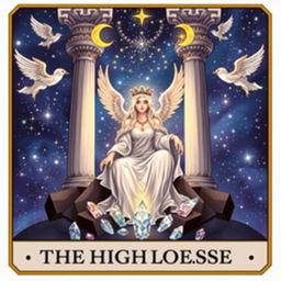 A beautifully illustrated tarot card representing 'The High Priestess' card