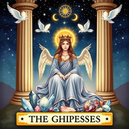 A beautifully illustrated tarot card representing 'The High Priestess' card