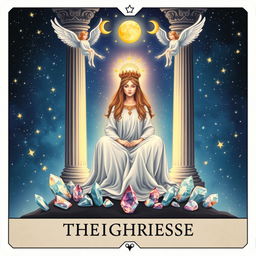 A beautifully illustrated tarot card representing 'The High Priestess' card
