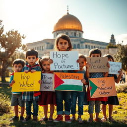 A poignant image representing the voices of Palestinian children, showcasing their strength and resilience