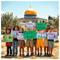 A poignant image representing the voices of Palestinian children, showcasing their strength and resilience