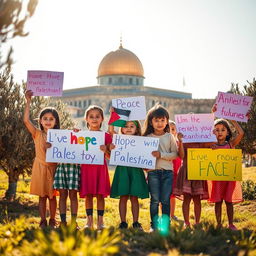A poignant image representing the voices of Palestinian children, showcasing their strength and resilience
