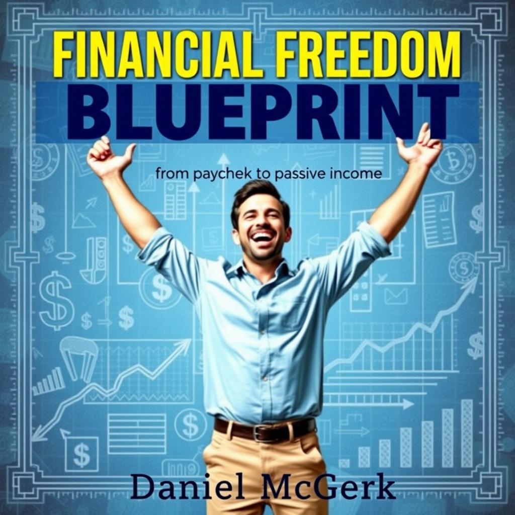 A vibrant blueprint-themed background with intricate designs showcasing financial symbols like dollar signs, arrows indicating growth, and charts