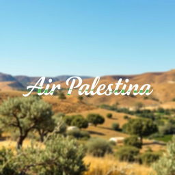A beautifully designed text representation of the phrase 'Air Palestina' (Palestinian Water) artistically integrated into a scenic landscape of Palestine