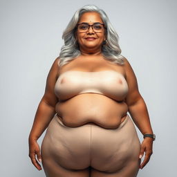 A striking front view portrait of a 60-year-old Indian curvy mature woman, embracing her beauty and confidence