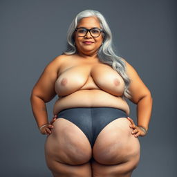 A striking front view portrait of a 60-year-old Indian curvy mature woman, embracing her beauty and confidence