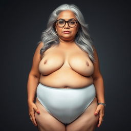 A striking front view portrait of a 60-year-old Indian curvy mature woman, embracing her beauty and confidence