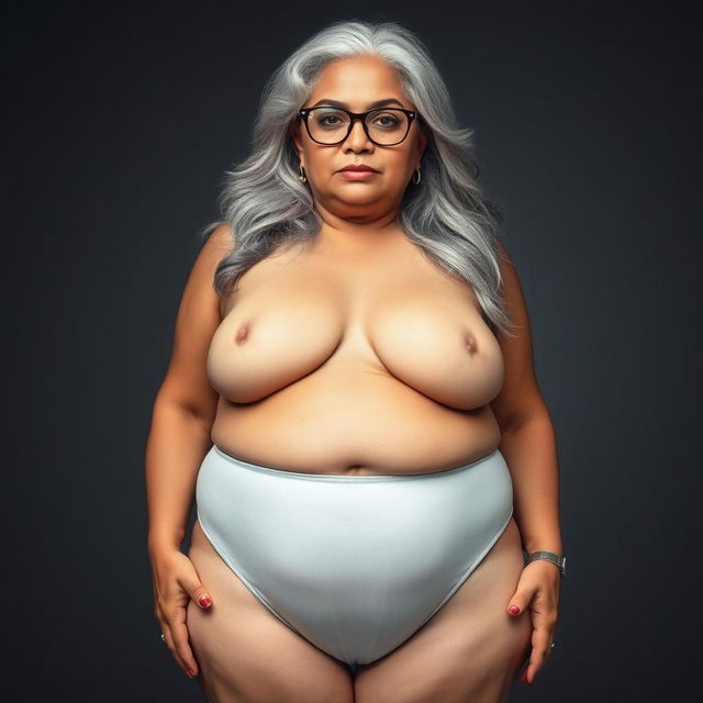 A striking front view portrait of a 60-year-old Indian curvy mature woman, embracing her beauty and confidence