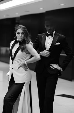 A stylish scene featuring a man in a classic tuxedo, his face hidden in shadow or turned away, exuding an air of mystery and sophistication