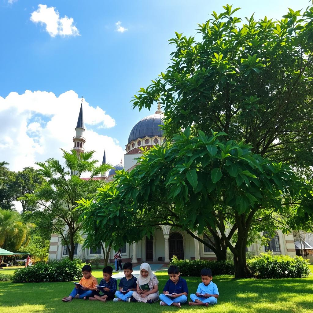 A picturesque scene at the TPA (Taman Pendidikan Al-Qur'an Al-Hadist) mosque, nestled in a lush natural setting