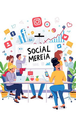 A creative and vibrant illustration depicting the concept of social media marketing