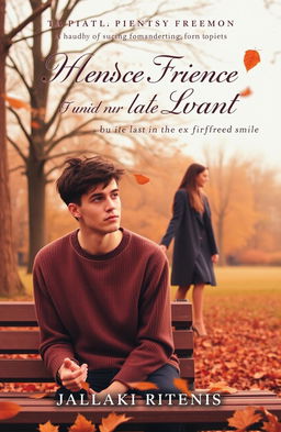 A book cover featuring a melancholic scene depicting a man in his late twenties, sitting on a park bench with a sorrowful expression, gazing into the distance